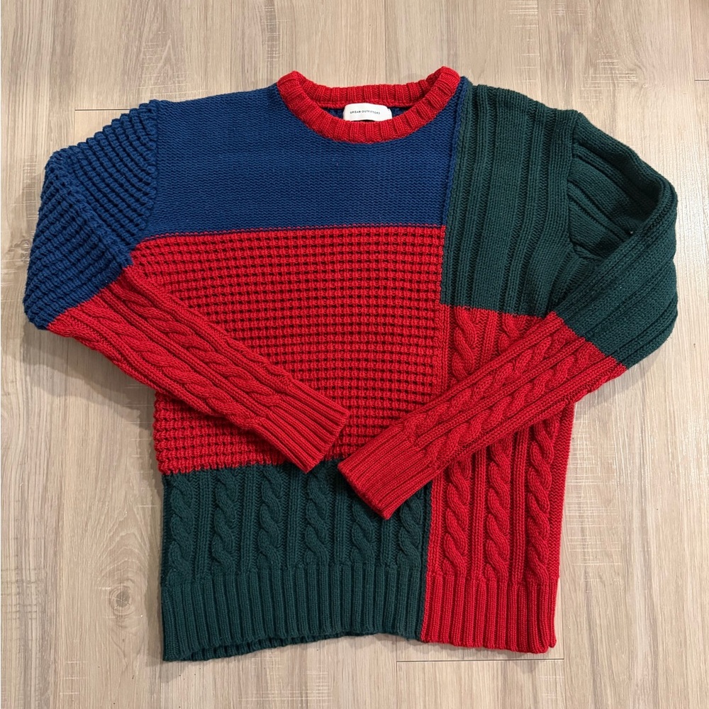 Vintage Colorblock Cable-Knit Men's Sweater - Red, Navy & Forest Green